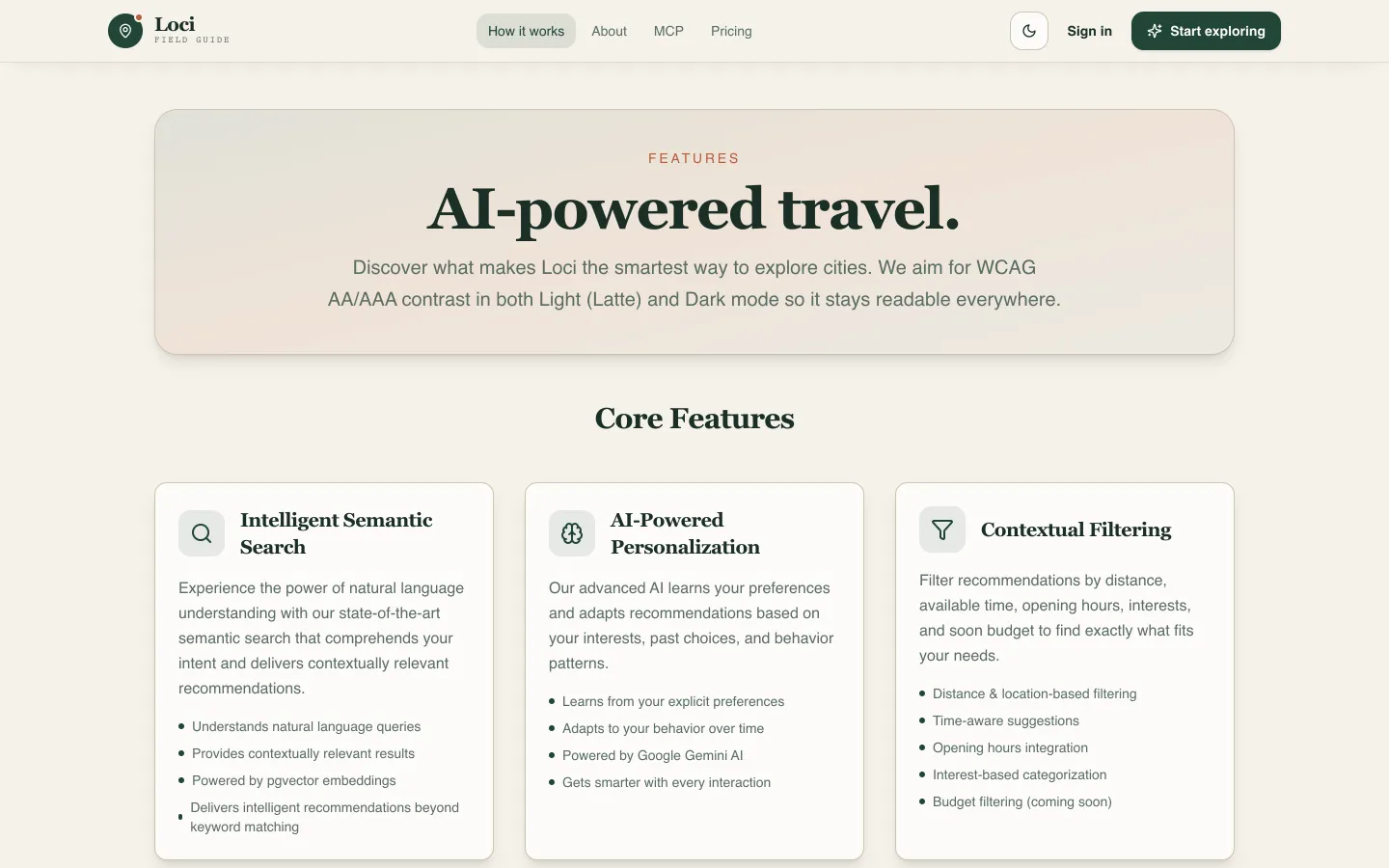 Loci features: itineraries, maps, and trip kit export