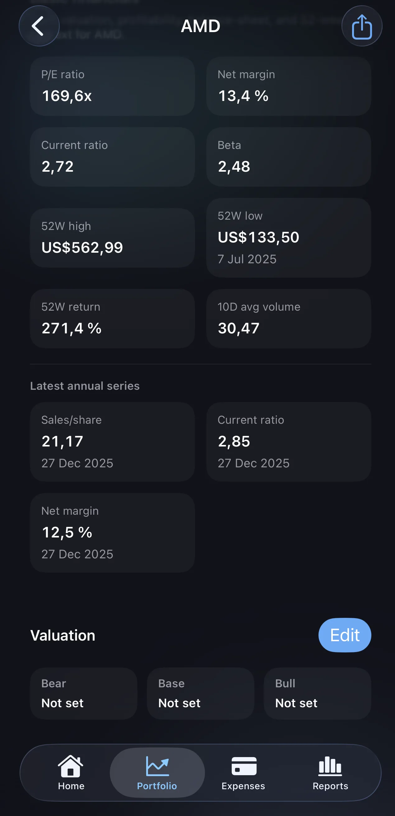 Base, bear, and bull target scenarios for a position
