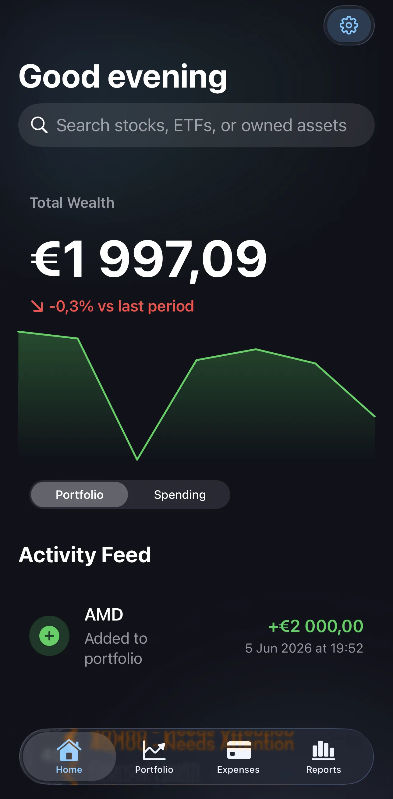 Norviq home screen showing today's portfolio move and the reasons behind it